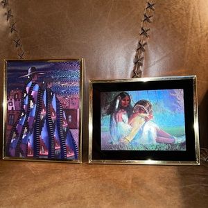 Two Indigenous People 3D Foil Prints Late 90’s Early 2000’s In Metal Gold Frames